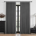 Dark Gray 100% Black Out Linen Curtains 90 Inches Long 2 Panels Set by QJMYDECO