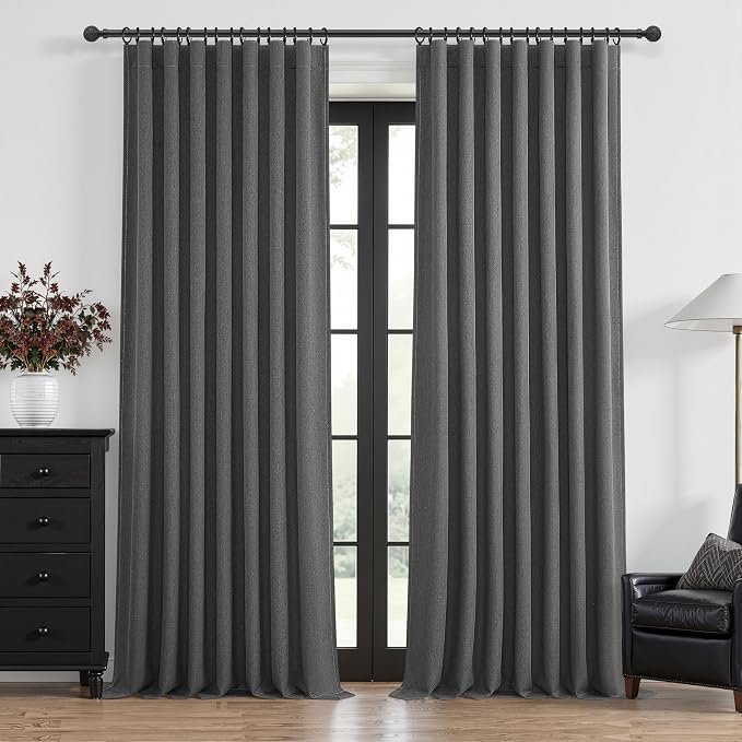 Dark Grey Blackout Curtains 84 Inch Length 2 Panels Set by QJMYDECO