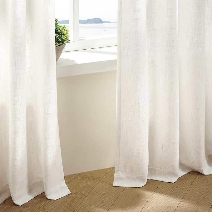 Natural Pinch Pleated Linen Curtains 2 Panels 63 Inch Length for Dining Living Room Memory Training Shaped Cream Birch Semi Sheer Short Pleat Drapes with Hooks Rings Bedroom Window Curtain 40x63