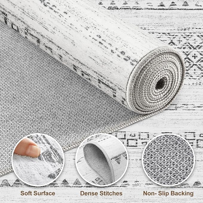 Nakagishi Boho 8x10 Area Rug Living Room Rugs Machine Washable Gray | Soft - Image 3
