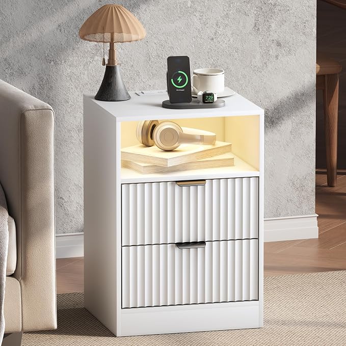 Fluted Nightstand Set of 2, LED Nightstand - Image 3