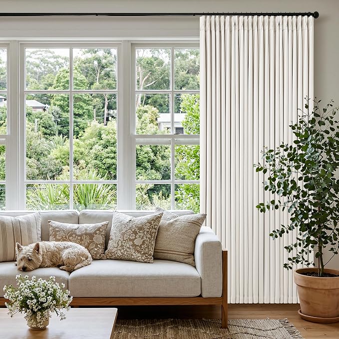 Pinch Pleated Blackout 102 Inch Bedroom Curtains Ivory Linen Dual Layer | - Image 8