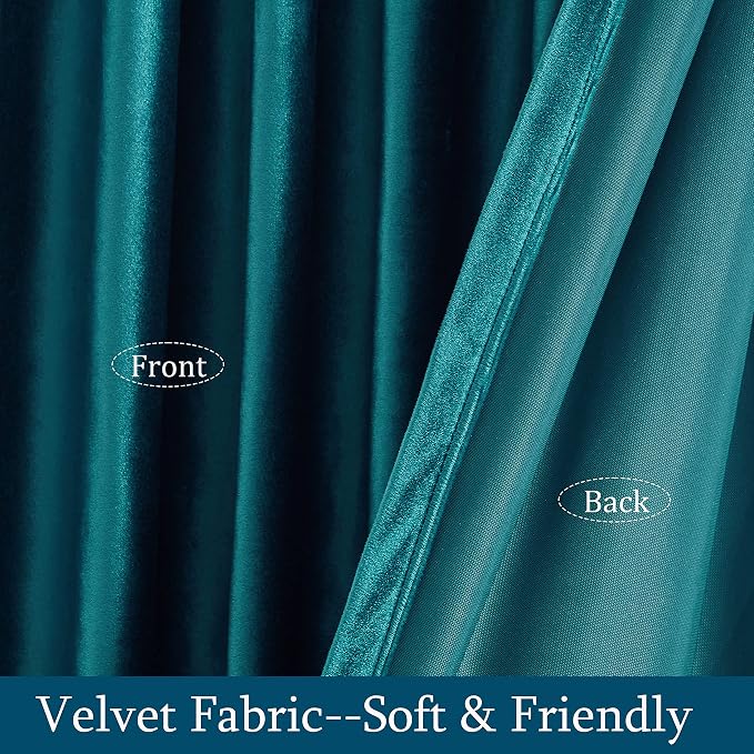 Teal Velvet Curtains 63 inches for Living Room, Luxury 2 Panels Bluish Green - Image 5