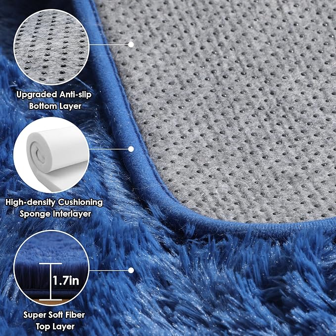 Navy Blue Runner Rugs for Bedroom Living Room, Fluffy 2x6 Bedside Hallway Area - Image 3