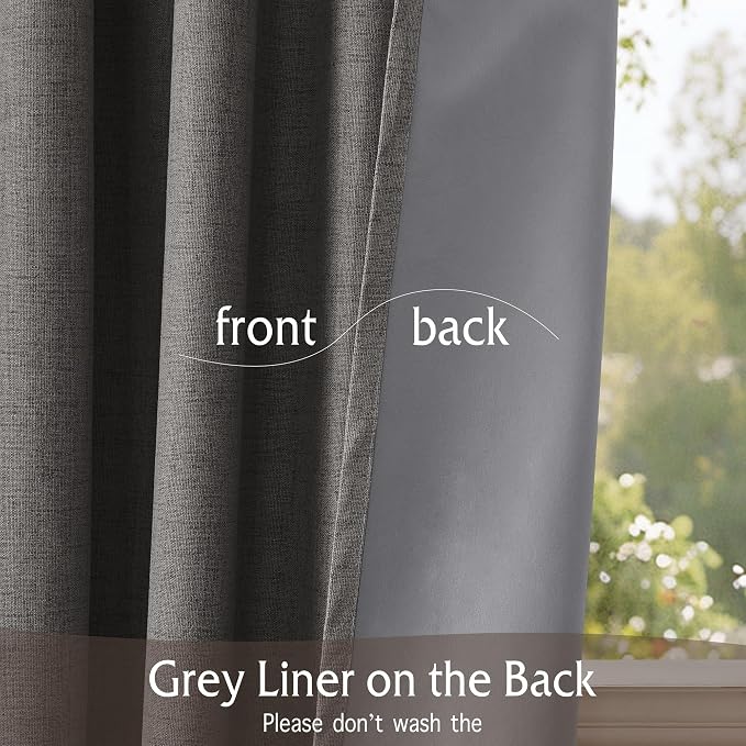RYB HOME Pinch Pleated Back Tab Curtains Linen Textured 100% Blackout Curtains - Image 3