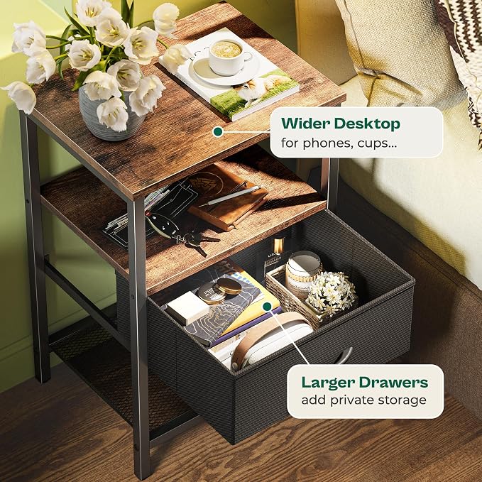 Huuger Night Stand with 2 Drawers, Bed Side Table with Open Shelf | Bedroom - Image 5