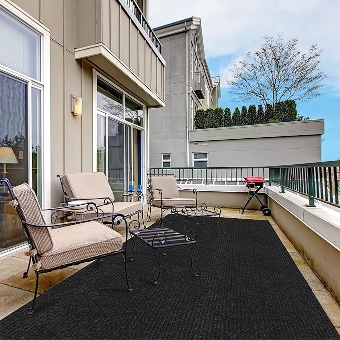 Ottomanson 3'11" x 36' Hallway Runner with Scraper Pile - Extra Durable Non-Slip Rug Mat for Indoor & Outdoor Use - Ideal for Kitchen, Entryway & Garage - High-Traffic Carpet, Black
