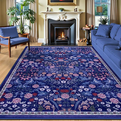 10x12 Area Rugs for Living Room: Floral Washable Rug Vintage Large Soft Boho Non-Slip Carpet Indoor Floor Stain Resistant Low Pile Carpets for Bedroom Dining Room Farmhouse Nursery Hallway Home Office