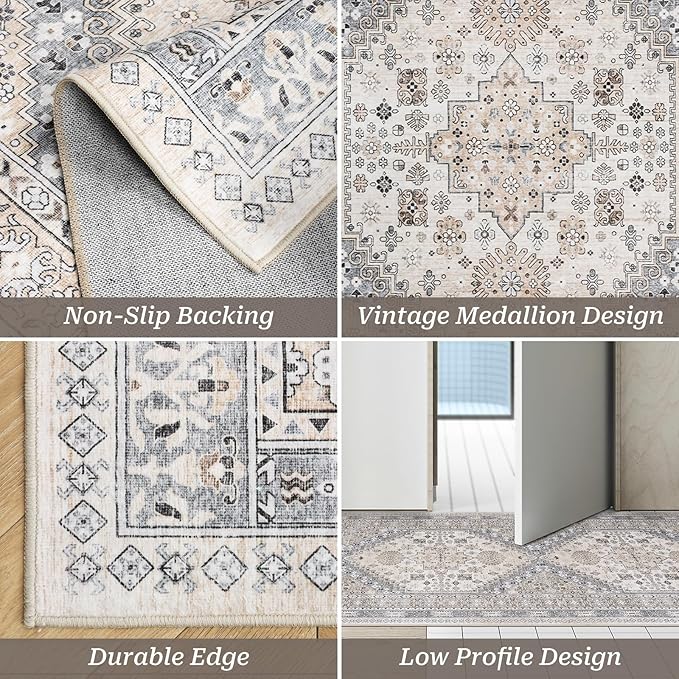 zesthome Washable Runner Rug 2.5x8 - Stain Resistant Entryway Rug,Ultra-Thin Kitchen Rugs, Anti Slip Backing Runner Rugs for Entrance Laundry Room Indoor Hallway (Beige,2.5'x8')