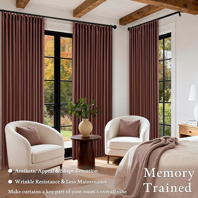 Brick Brown Pinch Pleated Blackout Linen Curtains 120 Inches Long | 100% Black - Image 4