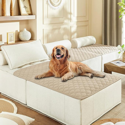 gogobunny 3X Stronger Waterproof Pet Blanket, Scratch Proof Furniture Protector for Dogs Cats, Reversible Cover 40x50 Inch, Dark Beige