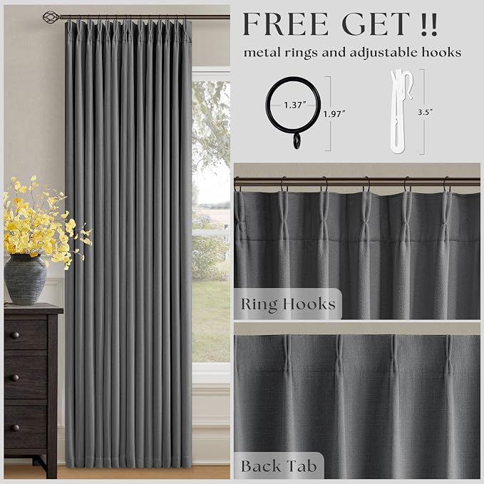 Dark Grey Pleated Thick Linen Blackout Curtains 102 Inches Long - Image 4