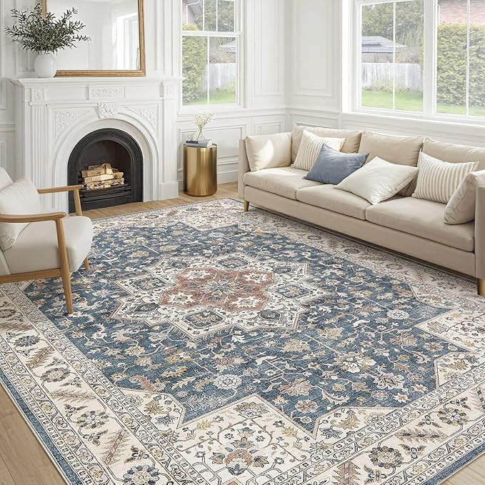 cotiled 5x7 Area Rug for Living Room, Traditional, Vintage Blue | Soft by COTILED