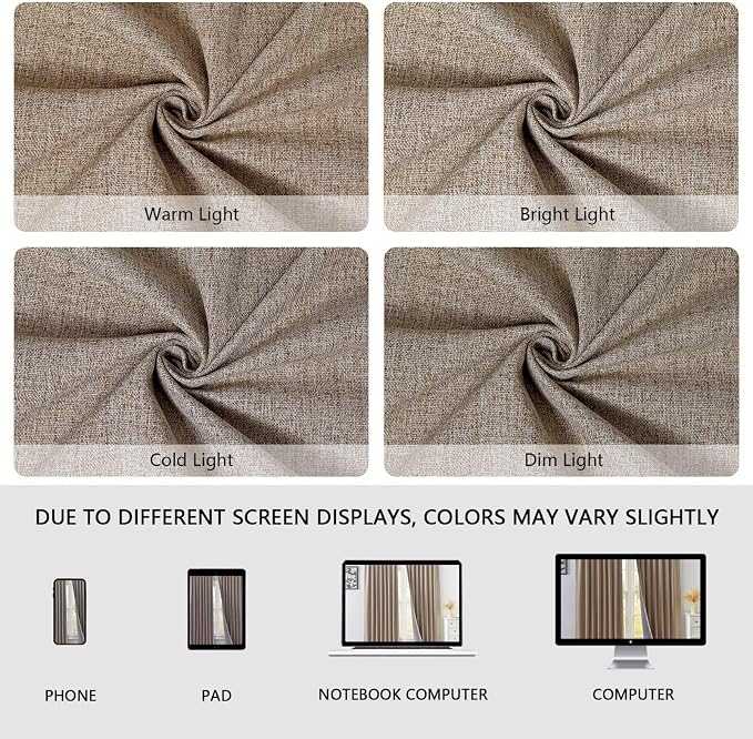 100% Blackout Curtains 90 inch Length 2 Panels Faux Linen Long Drapes - Image 8