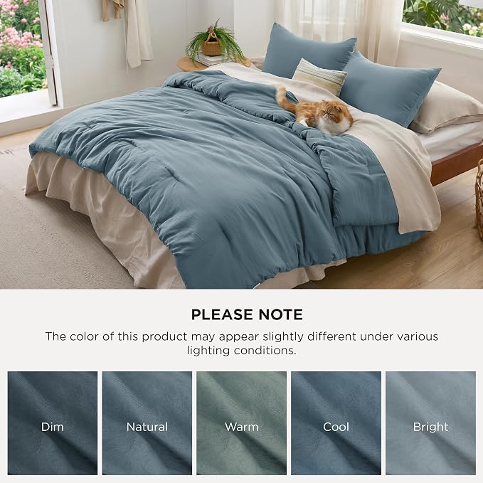 Bedsure Full Comforter Set, Slate Blue Soft Prewashed Bedding - Image 7
