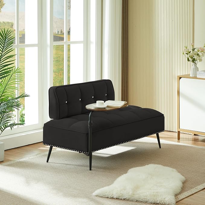 anwickjeff 55" Inch Width Modern End of Bed Bench, Leather Upholstered Futon - Image 4