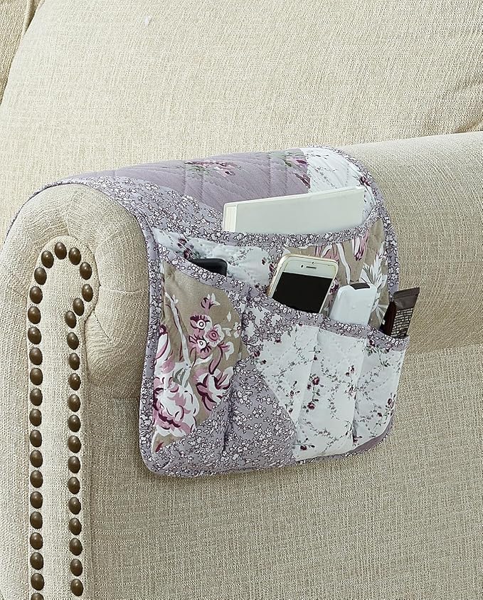 Brilliant Sunshine Lilac & Beige Roses Couch Armrest Cover, Armrest Organizer & - Image 3