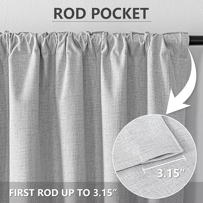 100% Blackout Curtains 90 inch Length 1 Panel Faux Linen Long Drapes - Image 3