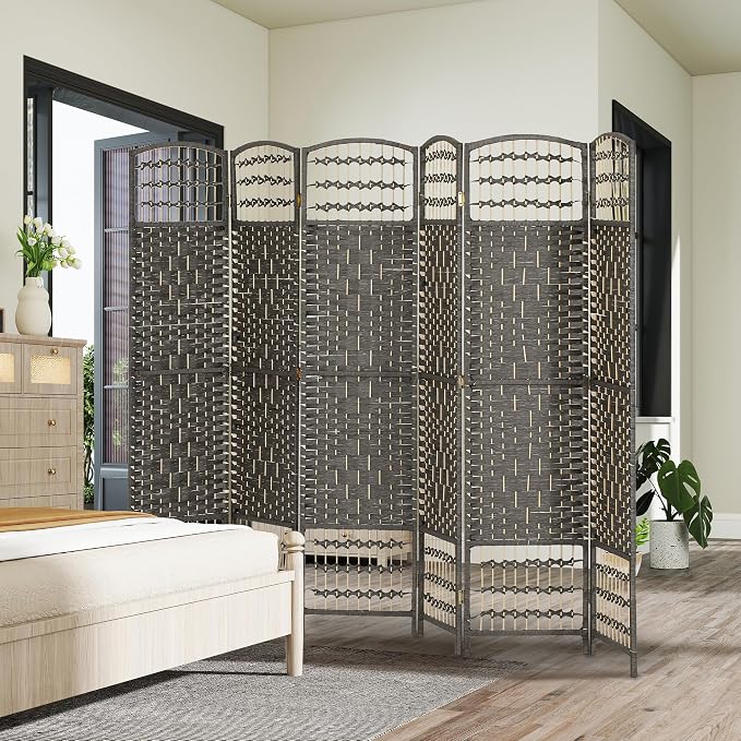HOMCOM 6 Panel Room Divider, Folding Privacy Screen, Dark Gray | Room Separator - Image 8