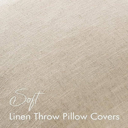 EMEMA Decorative Linen Throw Pillow Covers 22x22 Inch Natural Beige Boho Farmhouse Neutral Couch Throw Pillows for Bed Pack of 2 Accent Pillowcase Modern Sofa Cushion Livingroom Home