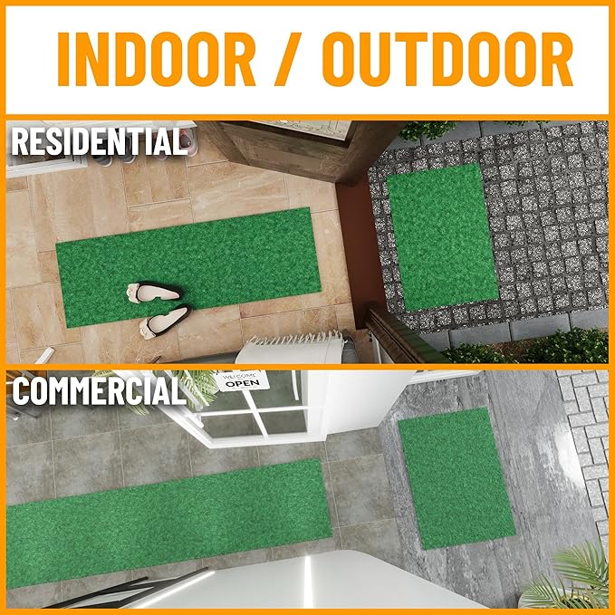 Ottomanson 2' x 31' Hallway Runner with Scraper Pile Extra Durable Non-Slip Rug Mat for Indoor & Outdoor Use - Ideal for Kitchen, Entryway, Patio & Garage - High-Traffic Carpet, Green