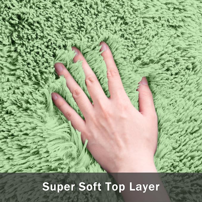 8x10 Area Rug for Living Room, Light Green Fluffy Shag Non-Slip Bedroom Rugs | - Image 8