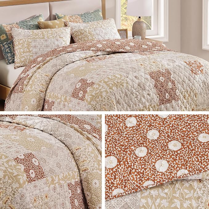 Twin Quilt Set-2 Pieces Soft Twin Bedspread Floral Patchwork Quilt | - Image 8