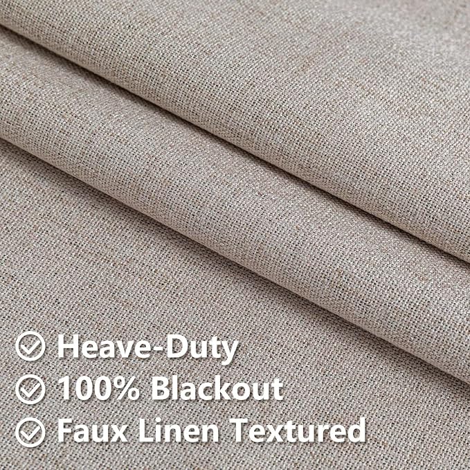 100% Blackout Curtains 90 inch Length 2 Panels Faux Linen Long Drapes - Image 4