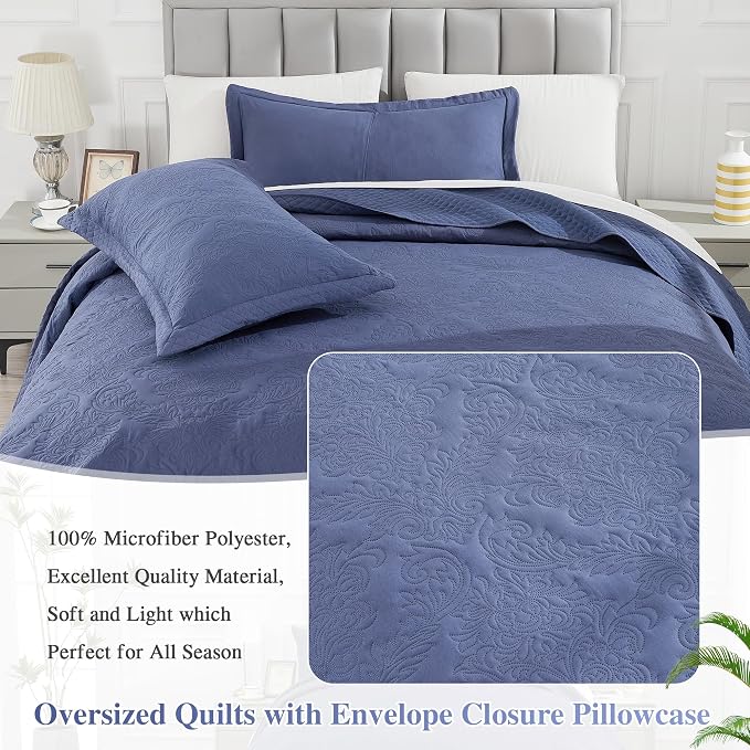 Navy Blue 138x122 Extra Wide Oversized King Quilts - Image 6