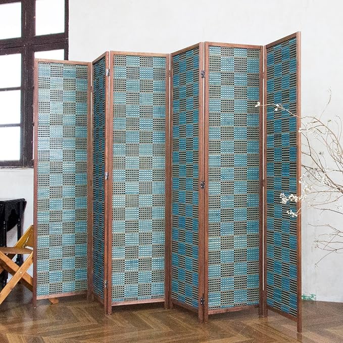 6 Panel Bamboo Room Divider, 5.6 ft Tall Double-Sided Folding Privacy Screen by PawlaBay