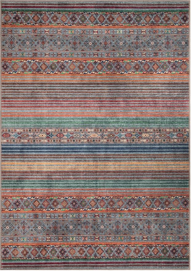 Keen Home Design 8x10 Rug - Machine Washable Area Rug with Non-Slip Backing, Ideal for Living Room, Dining Room, Bedroom - Vintage, Easy Clean, Durable, Low Pile Rug - (8' x 10')