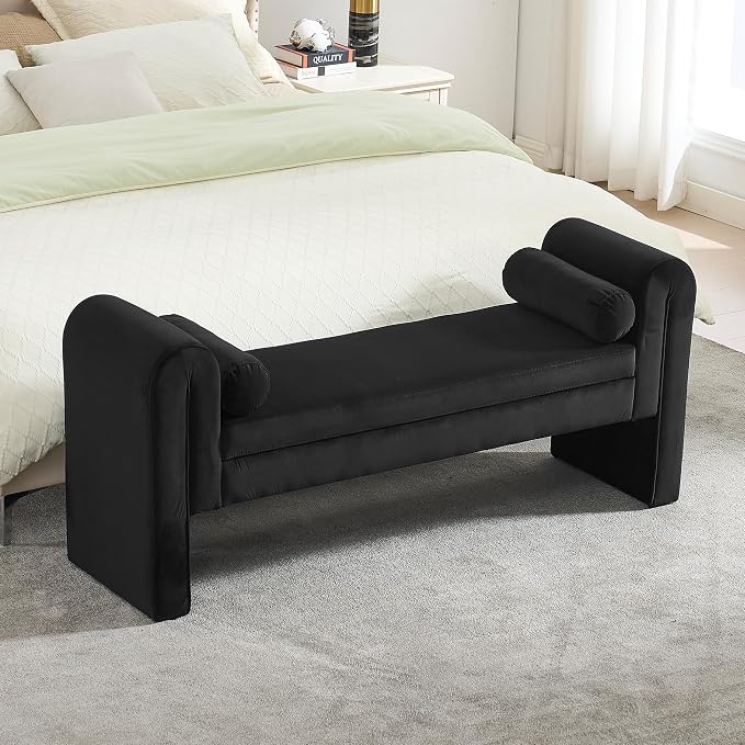 61" Velvet End of Bed Bench, Upholstered Seat - Image 7
