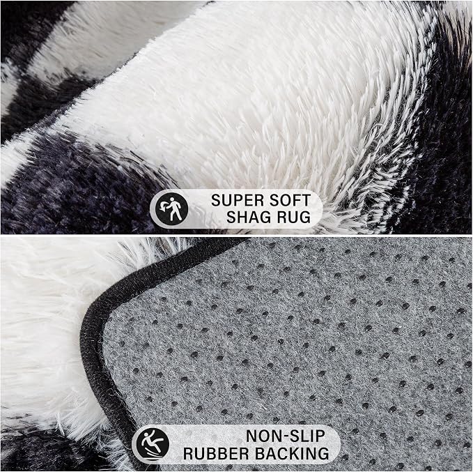 Checkered Rug 5x8 for Living Room Black and White Soft Shag Rugs | Machine - Image 6