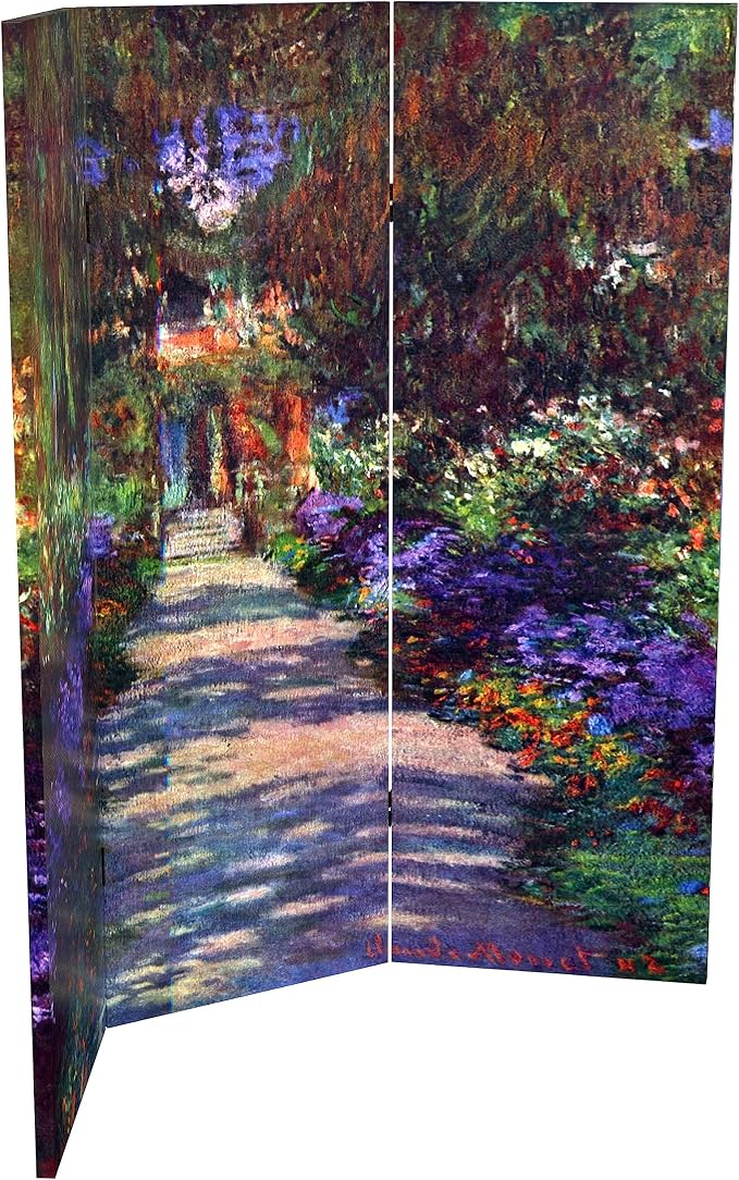 Red Lantern Double Sided Works of Monet Canvas Folding Screen - Image 6