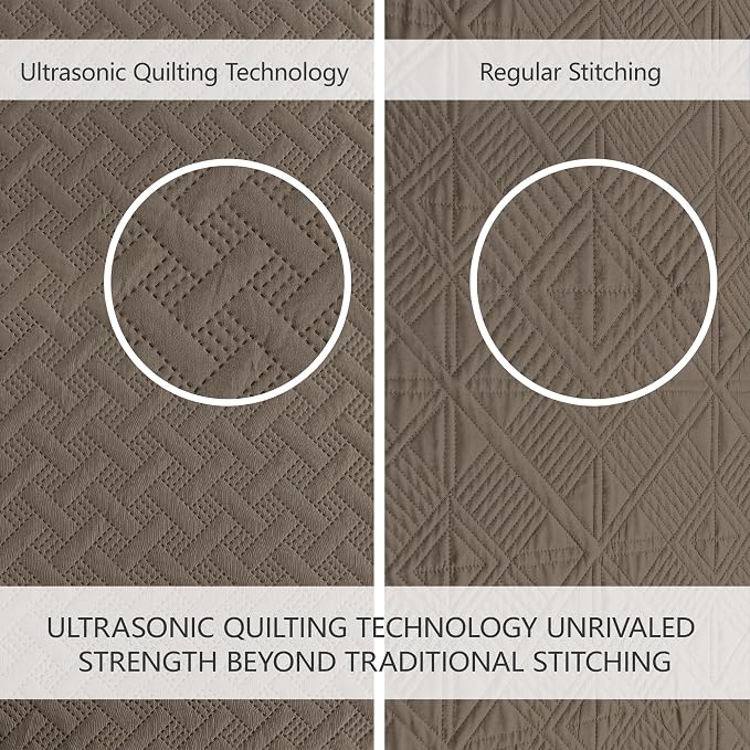FLYMME Twin Quilt Set, Lightweight Mocha Brown Bedspreads, Basket Weave Pattern - Image 5