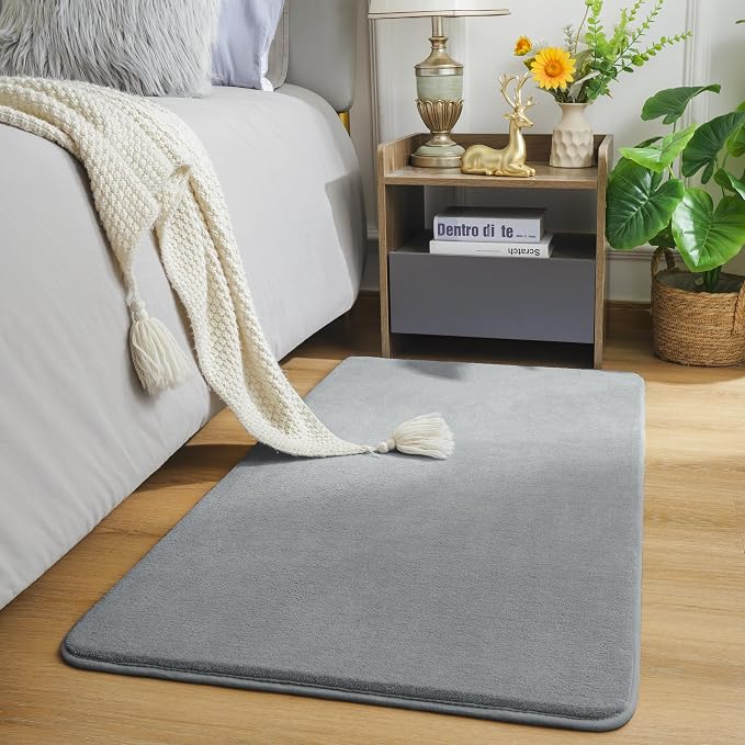 Modern Washable Runner Rugs, 2x4 Feet Grey Bedroom Runner Rug | Small Area Rugs - Image 2