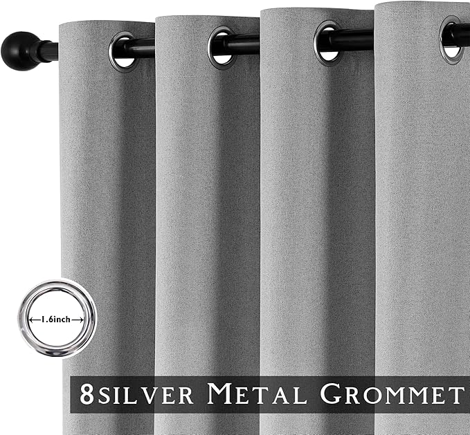 ChrisDowa 100% Blackout Grey Solid Curtains 72 Inches Long 2 Panels for Bedroom Living Room,Farmhouse Room Darkening Thermal Insulated Soundproof Grommet Top Window Treatment Drapes,52x72