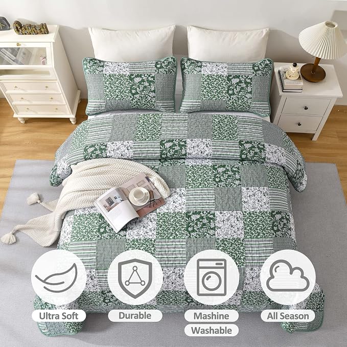 Mybedsoul Boho Quilt King Size, Patchwork Reversible Bedding Set, 3 Pieces - Image 3
