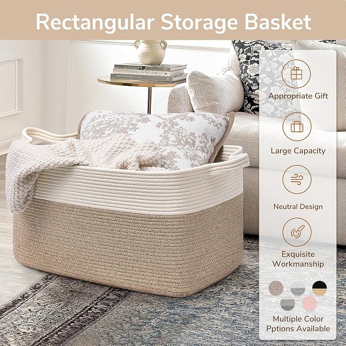 Goodpick Large Woven Rope Blanket Basket, Nursery & Living Room Organization - Image 7