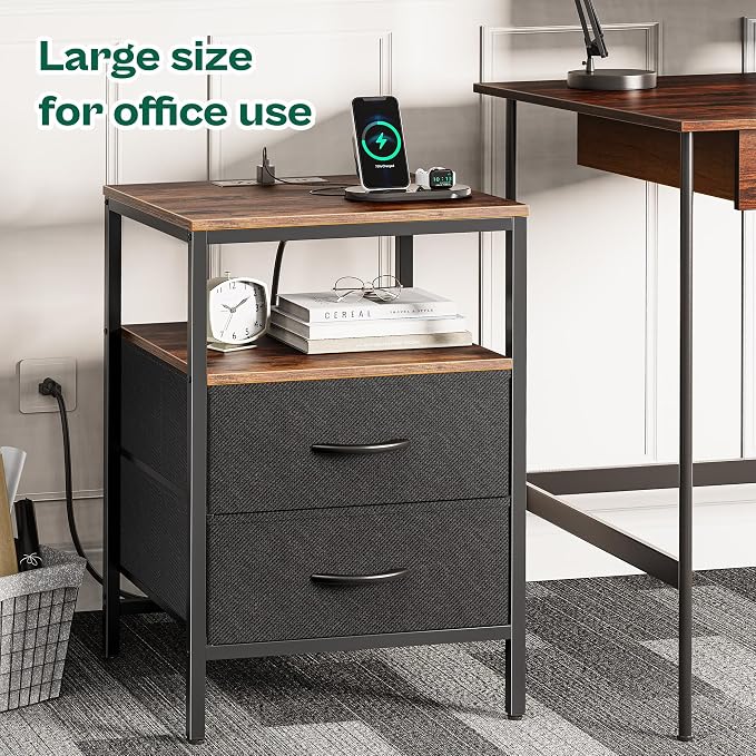 Huuger Night Stand with Charger Station, 27.7 Inch Tall Nightstand | Bed Side - Image 4