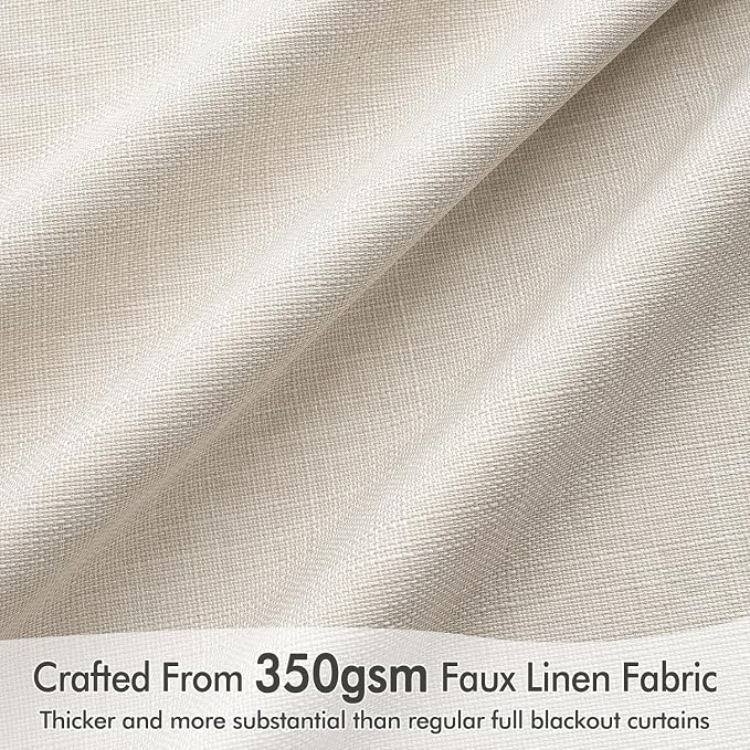 MIULEE 100% Blackout Back Tab Pleat Linen Curtains 50" Wx72 L, Birch | 2 Panels - Image 4