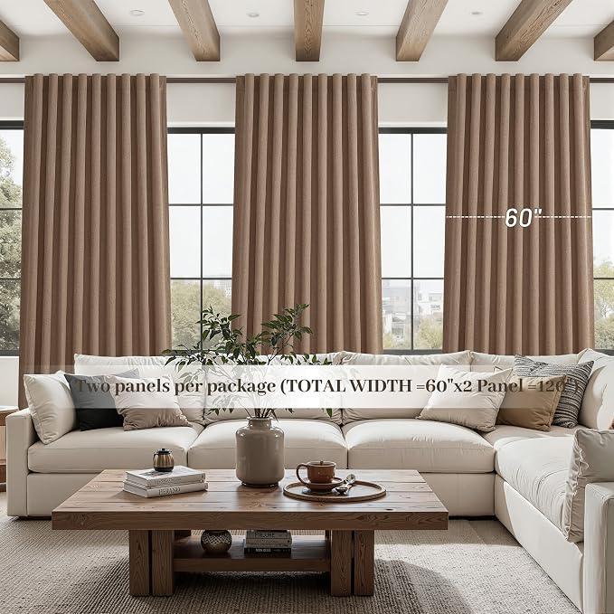 Rust Brown Blackout Curtains 60 Inches Extra Wide Linen 92 Inch Length - Image 5