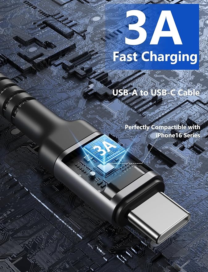 Extra Long USB A to USB C Cable 15FT, USB C Cable Fast Charging, Upgraded Extra Durable Braided USB C Cord for iPhone 17 16 15 Pro Max, MacBook Pro, Sam sung Galaxy S10 S9 Plus, LG and More-1Pack