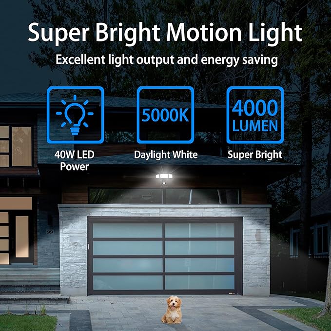 AWSENS 40W LED Security Lights Motion Sensor Light Outdoor, 180 Degree, 4000LM, 5000K, ETL Water Resistant, 3 Head Motion Detected Flood Light for Garage, Yard, Porch