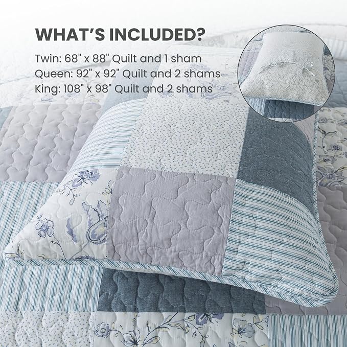 SLPR - Coastal Dream Cotton Quilt Set, Patchwork Bedding, King - Image 6