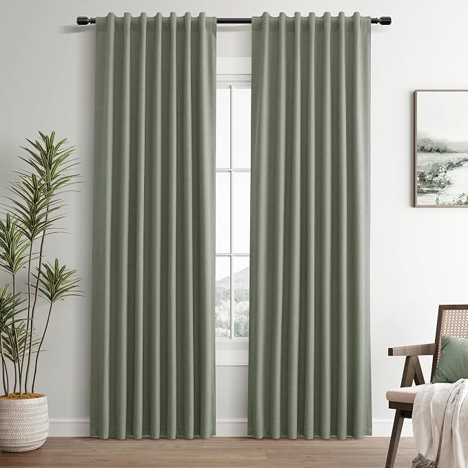 Sage Green 100% Blackout Linen Curtains by Guken