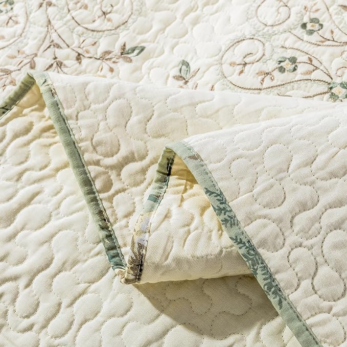 ROOMLIFE 100% Cotton Quilt Set King 3D Floral Embroidery Pattern 3-Piece | - Image 9
