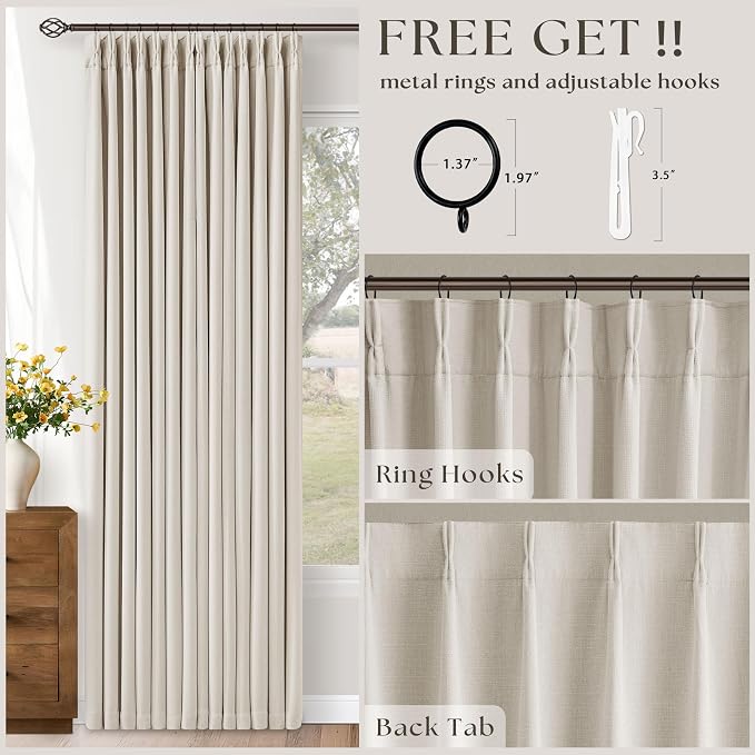 70 Inch Extra Wide Blackout Curtain 96 Inches Long Pinch Pleated Natural | - Image 4