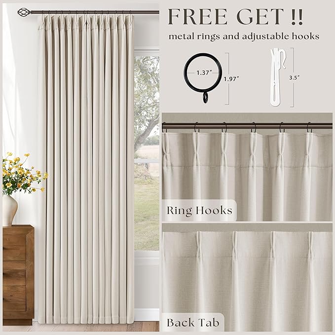 Natural Pinch Pleated Blackout 90 Inch Bedroom Curtain 70 Inch Wide 1 Panel | - Image 4