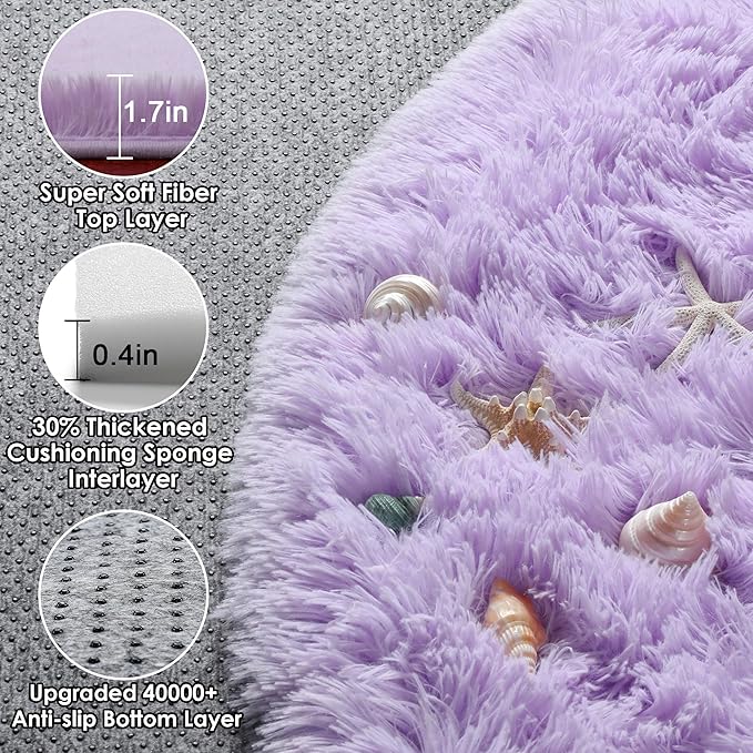 Light Purple Round Rugs 6ft for Living Room Bedroom, Fluffy Circle Area Rug for - Image 2